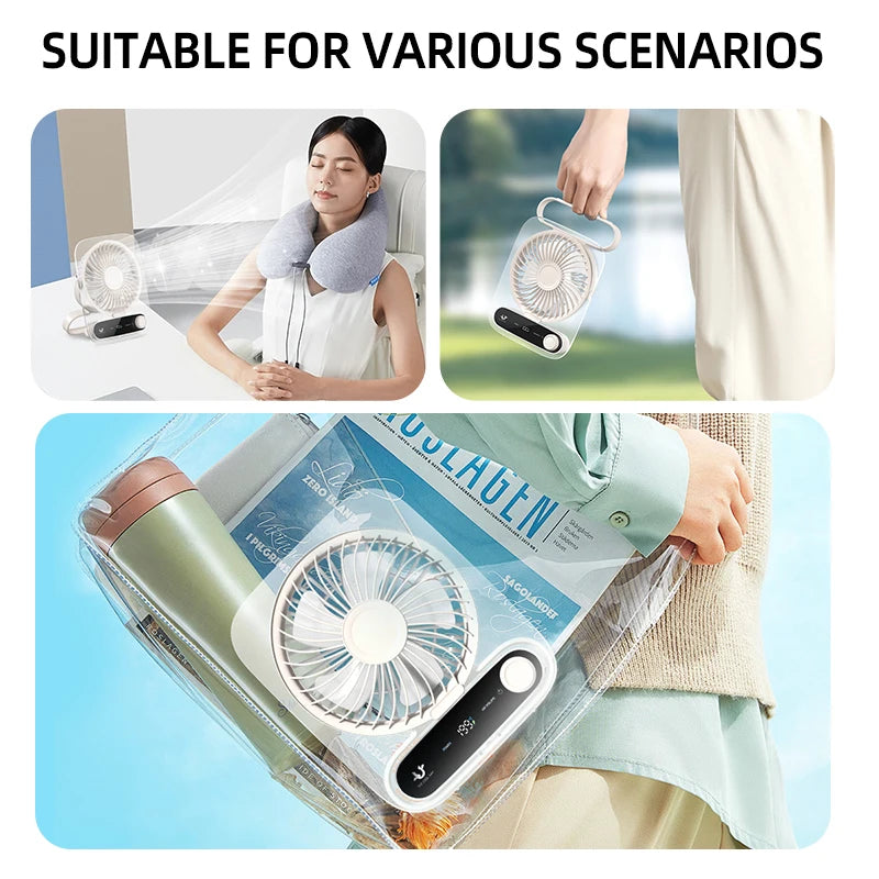 Handheld Mini Fan 3000Mah Foldable Portable Desk Outdoor Hanging 199 Speed USB Rechargeable Wall Mounted Fan with Display Screen