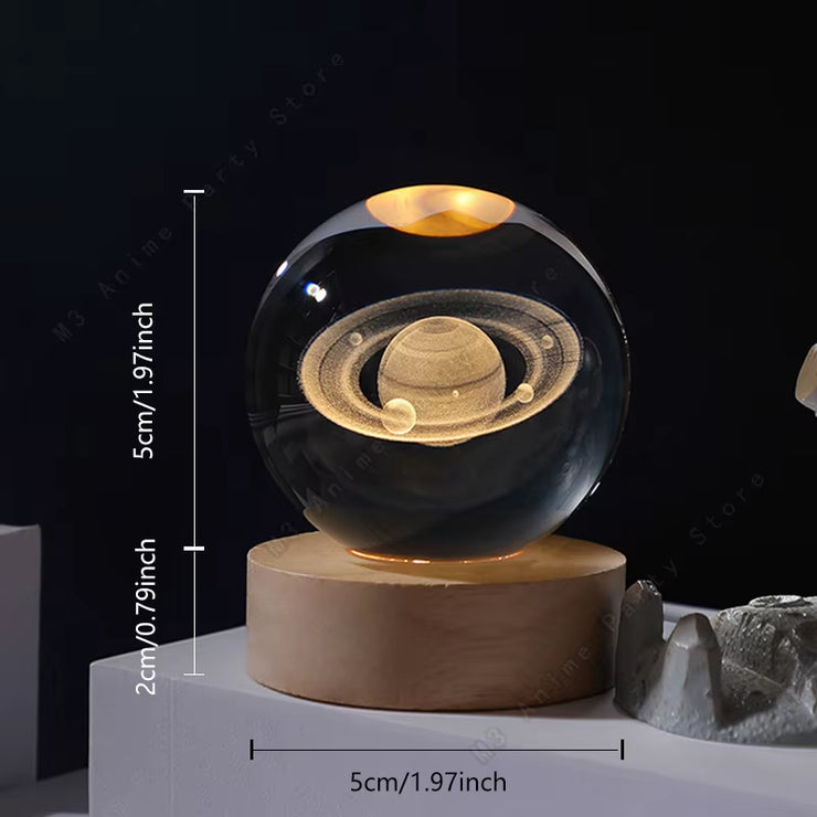 Unique 3D Crystal Ball Night Light Led Lamp Bedside Table Glowing Galaxy Lamp Saturn Planets Moon Children Birthday Gift Toy 5Cm