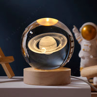 Unique 3D Crystal Ball Night Light Led Lamp Bedside Table Glowing Galaxy Lamp Saturn Planets Moon Children Birthday Gift Toy 5Cm
