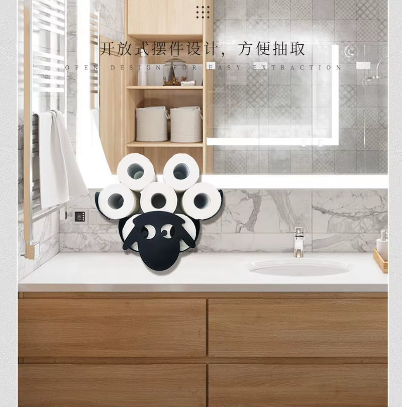 Steel Toilet Paper Holder Bathroom Wall Decoration Moun Kitchen Paper Shelf Storage Sheep Owl Towel Roll Shelf Home Accessories