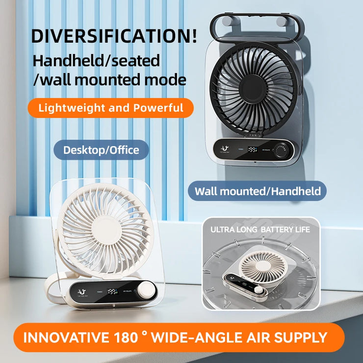 Handheld Mini Fan 3000Mah Foldable Portable Desk Outdoor Hanging 199 Speed USB Rechargeable Wall Mounted Fan with Display Screen