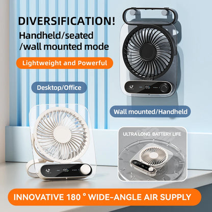Handheld Mini Fan 3000Mah Foldable Portable Desk Outdoor Hanging 199 Speed USB Rechargeable Wall Mounted Fan with Display Screen